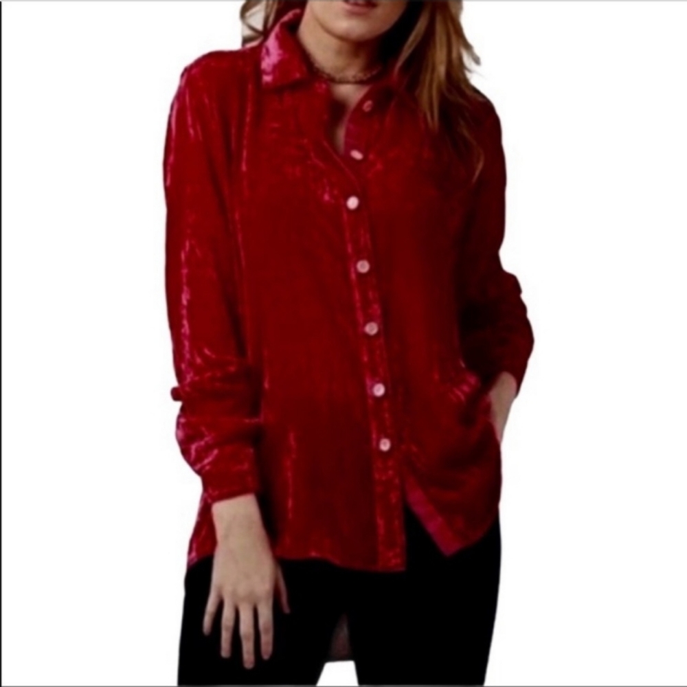 J. Jill Silk Blend Velvet Tunic Blouse Women's Sz Med Red